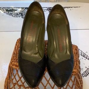 CHARLES JOURDAN Black Leather Heels , made in France 7 1/2 B
